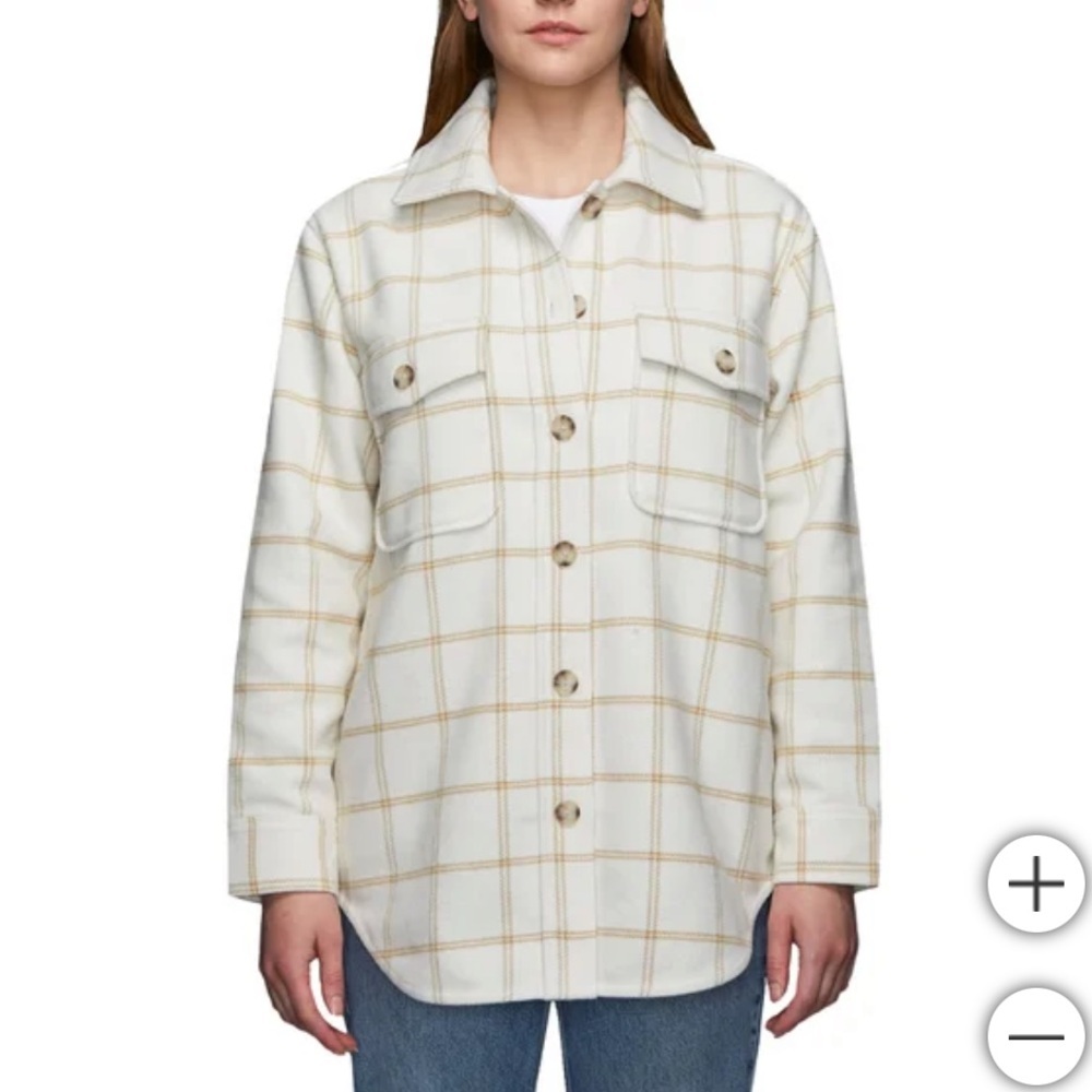 Tilley Oversized Cream Plaid Button-Up Shirt Jacket Medium